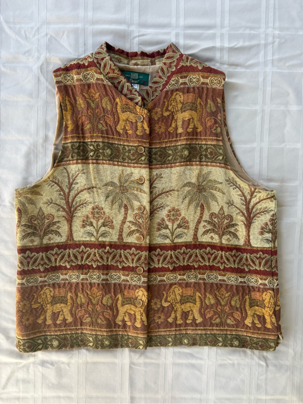 Vintage Orvis Tapestry Vest - Multicolor earth tones Size XL